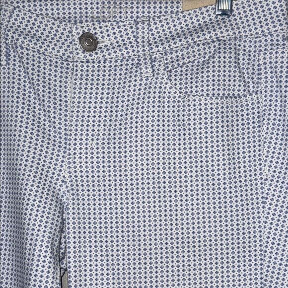 LOFT White Skinny Ankle Pants with Blue Pattern - Picture 3 of 9
